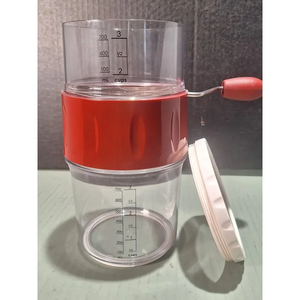 Rotary 3 Cup Flour Sifter Measuring Cup Red White NWOB Dishwasher Safe